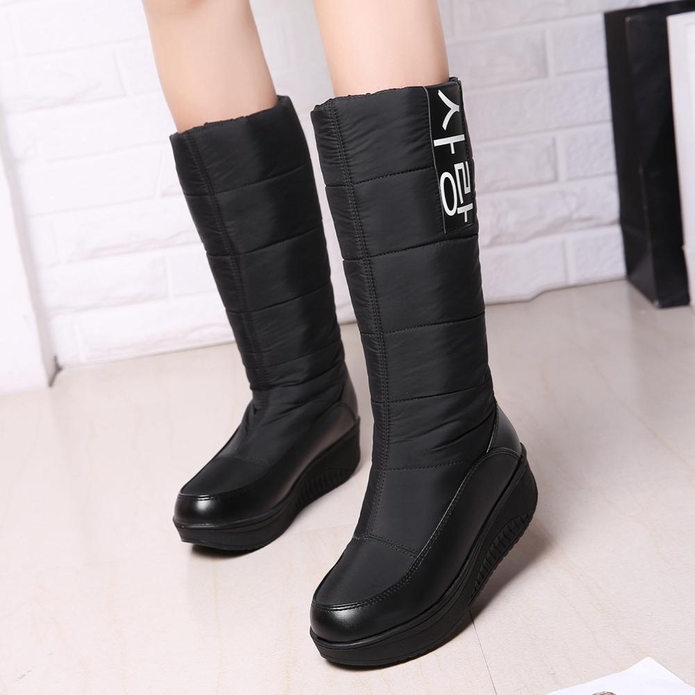 Snow Boots Comfy Round Toe Slip On Solid Med Heel Platform Winter New Ladies Shoes Mid Calf Women Boots
