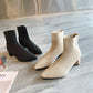 Flock Ankle Boots Women for Autumn Winter Fashion Pointed Toe Heel Woman Chelsea Boots Plus Size