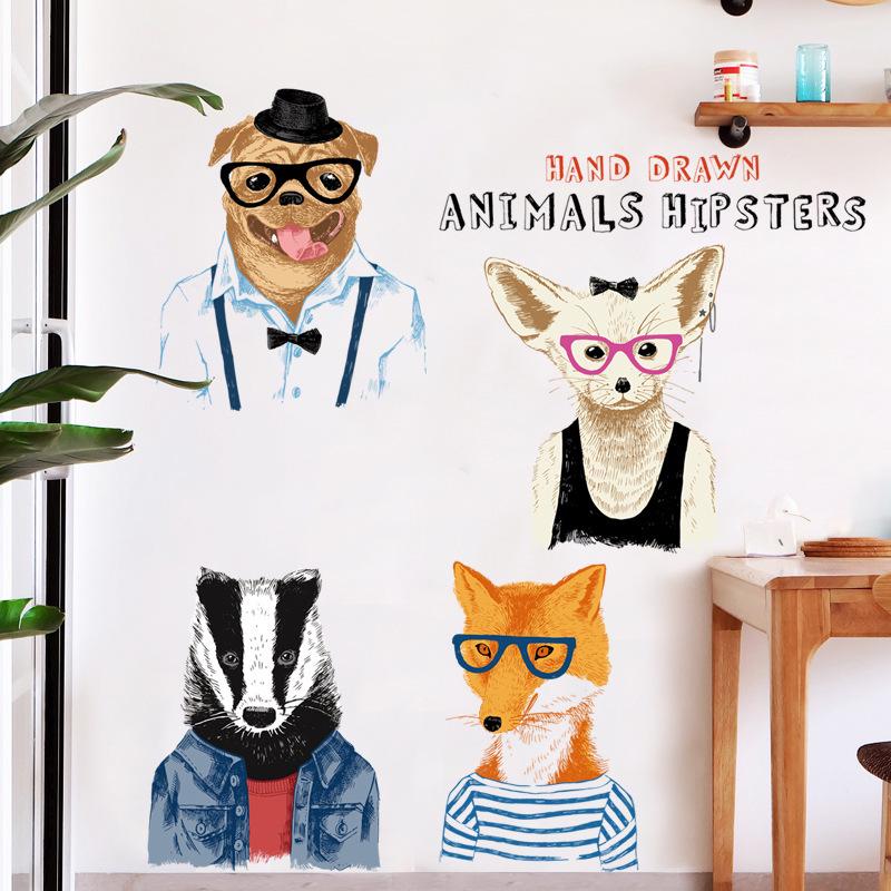 Nordic ins creative warm dog fox bear rabbit animal decoration self-adhesive wall stickers cartoon