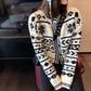 Spring and Autumn Short Cardigan Jacket Printed Splicing Color Loose Sweater Retro Thin All-match Top