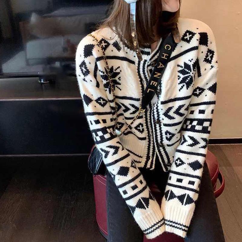 Spring and Autumn Short Cardigan Jacket Printed Splicing Color Loose Sweater Retro Thin All-match Top