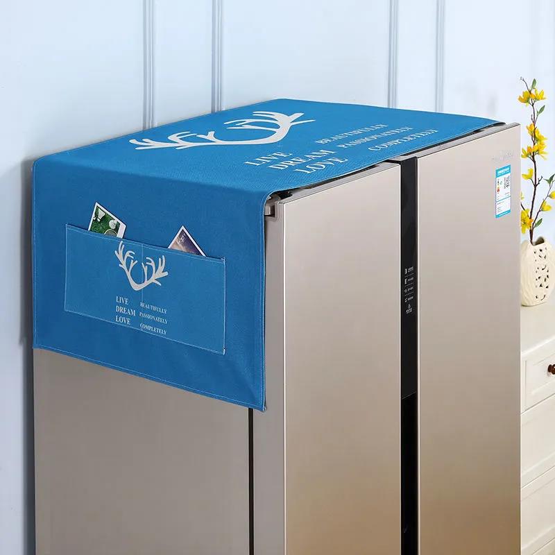 Cotton and Linen Refrigerator Cover Cloth Cartoon Printing Refrigerator Cover Washing Machine Storage Household Dust Cover