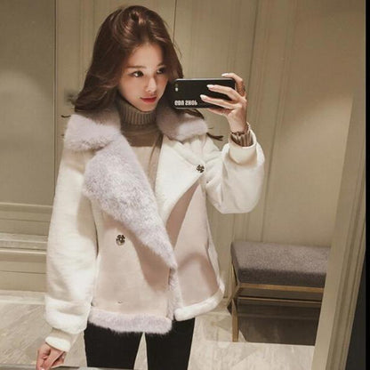 Autumn and Winter Korean Style Loose Fur One Locomotive Suede All-match Casual Short Lamb Wool Coat Women