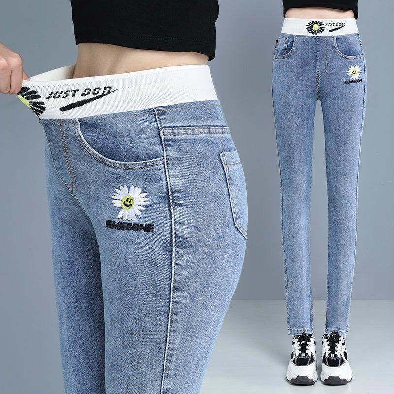 Spring and Autumn Models of Stretch Jeans Women's High-waisted Slim and Versatile Student's Slim Feet Nine-point Leggings