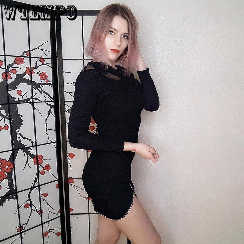 Women Sexy Black Lace Voile Hollow Out Bodycon Dresses Zipper Hem Butterfly Strap Backless Plus Size Slim Dresses