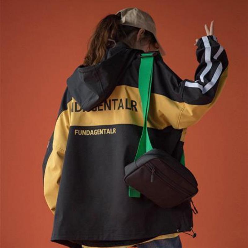 Spring and Autumn Sportswear Hooded Cardigan Color-blocking Jacket Female Loose Street Hip-hop Student Bf Harajuku Jacket