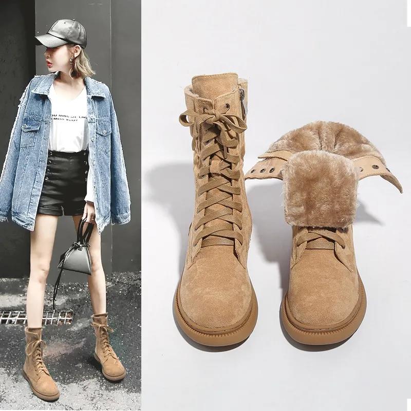 Snow Martin Boots Female Autumn and Winter Tube Warm Plus Velvet Snow Cotton Shoes Wild Belt Boots