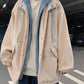 Fake Two-piece Velvet Thick Jacket Youth Hooded Zipper Cardigan Unisex Autumn and Winter Windbreaker Loose Casual Thick Coat