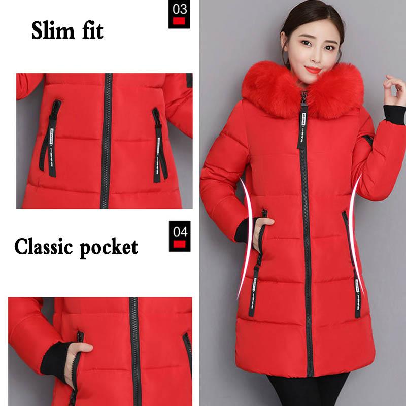 Winter Clothes Korean Version of Cotton-padded Jacket Women's Large Fur Collar Jacket Slim Slimming Cotton-padded Jacket Mid-length