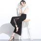 WTEMPO Sexy Lace Side Split Chiffon Wide-leg Pants Loose High Waist Ankle-Length Pants Trousers Cool and Breathable Women