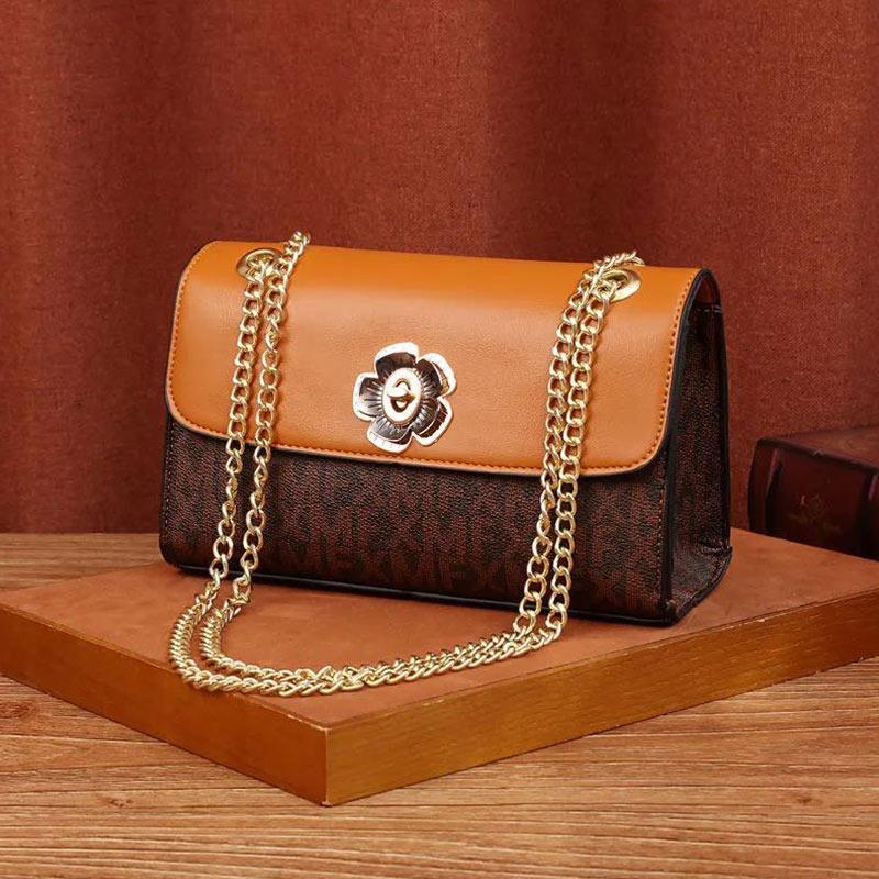 Ladies Leather Texture Brown Bag Camellia Casual Fashion Versatile One Shoulder Messenger Bag