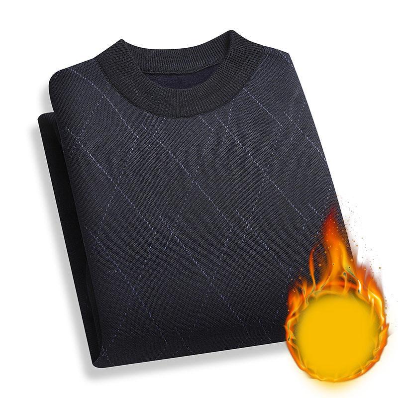 Plus Velvet Thick Winter Sweater Round Neck Long-sleeved Sweater Bottoming Shirt Men's Warm Top