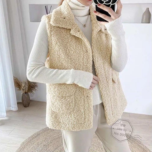 Imitation Lamb Wool Plus Velvet Thick Vest Spring and Autumn All-match Casual Jacket
