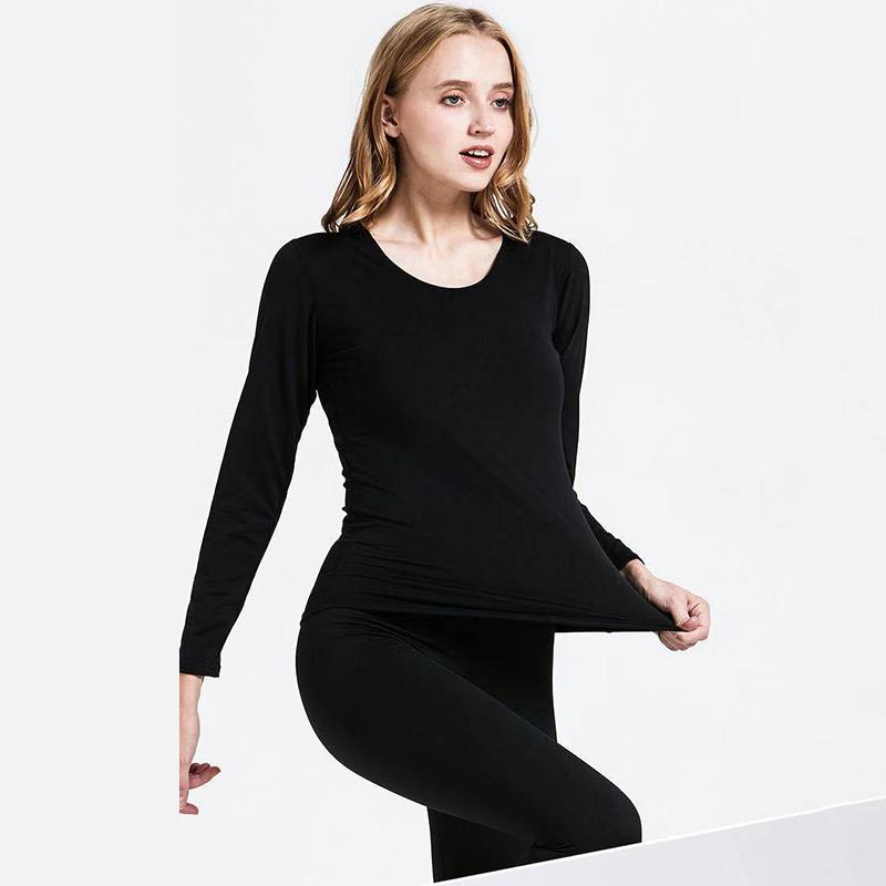 Women Winter Thermal Underwear O-neck Tops Pants Female Autumn Tight Suit Thicken Windproof Comfortable Soft Lining Long Sleeve High Elasticity Slim