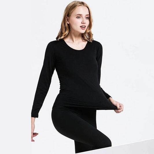 Women Winter Thermal Underwear O-neck Tops Pants Female Autumn Tight Suit Thicken Windproof Comfortable Soft Lining Long Sleeve High Elasticity Slim
