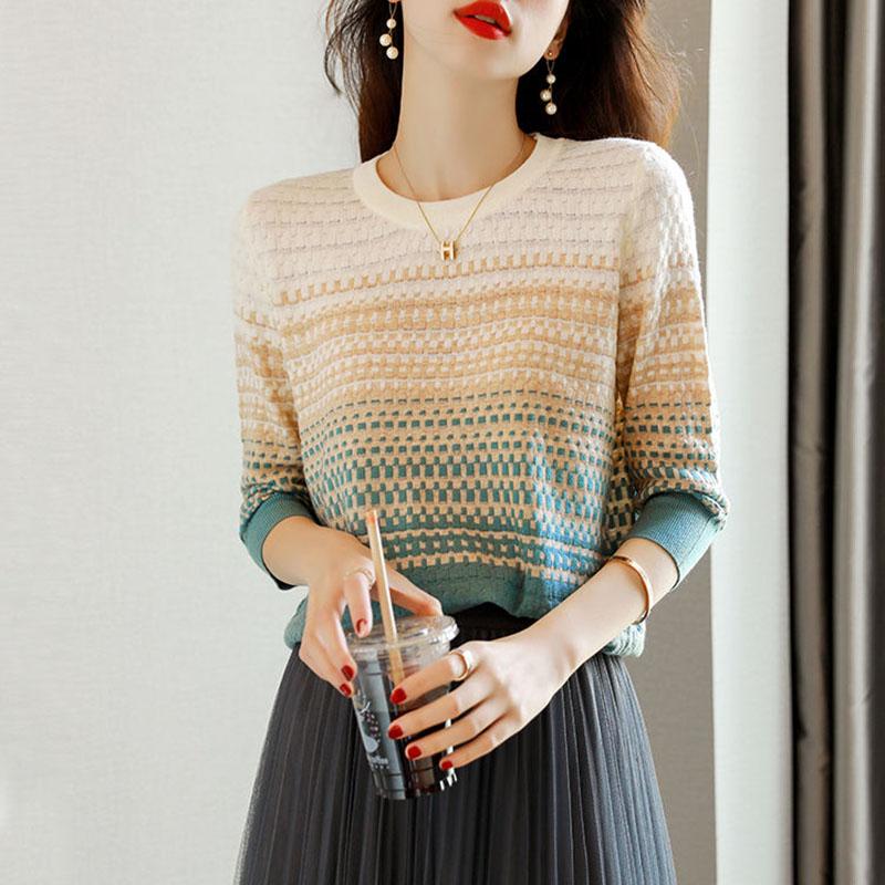 Sweater Women's Gradient Color Striped Pullover Knitwear Korean Style Lady Style Loose Top Trending Sweater Autumn and Winter