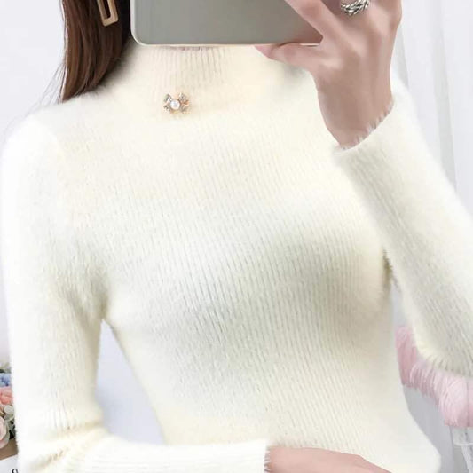 Thickening Non-shedding Autumn and Winter Bottoming Shirt Half High Neck Long-sleeved Knit Sweater Slim Pullover