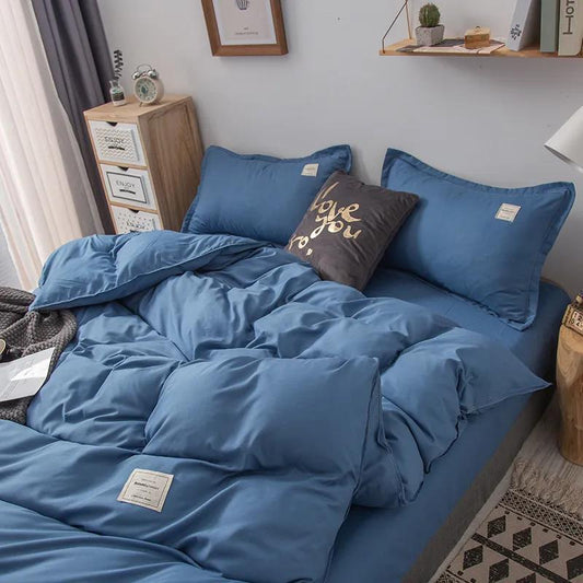 Simple Solid Color Nude Sleeping Washed Cotton Four-piece Student Dormitory Soft Skin-friendly Thickened Bed Sheet Quilt Set