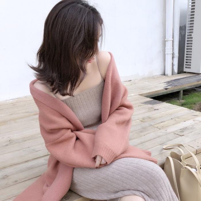 Autumn and winter new loose lapel sweater jacket female long section knit net red warm jacket