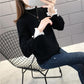 Plus Velvet Thick Warm Sweater Women  Ruffles Lace Stitching Collar Pullover Sweater Short Stretchable Slim Knitwear Jumper