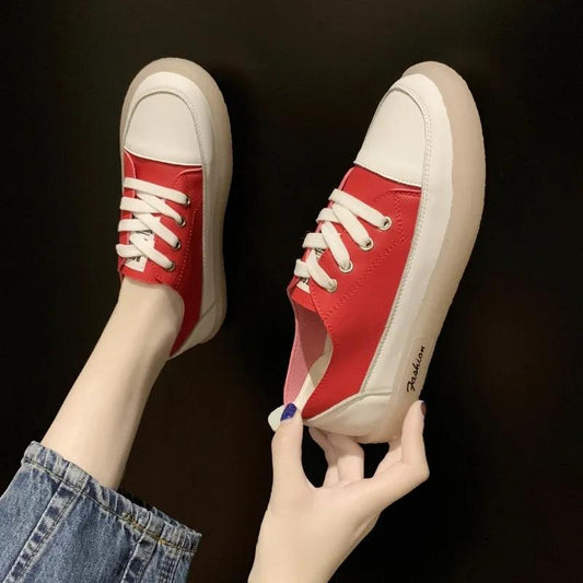 High-quality Soft Leather Women's Shoes Soft Bottom Student White Shoes Lazy Shallow Mouth Flat Single Shoes Slip-on Lace-up Casual Shoes Mother Shoes