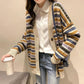 Autumn and Winter Retro Striped Knitted Sweater Loose Cardigan Large Size Blouse Elegant Jacquard Young and Middle-aged Ladies Jacket