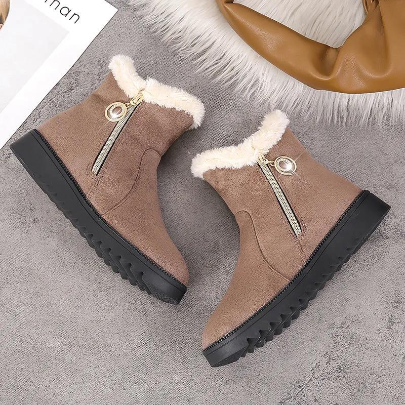 Winter Flat-bottomed Women's Short-tube Soft-soled Warm Cotton Shoes All-match Thick Boots