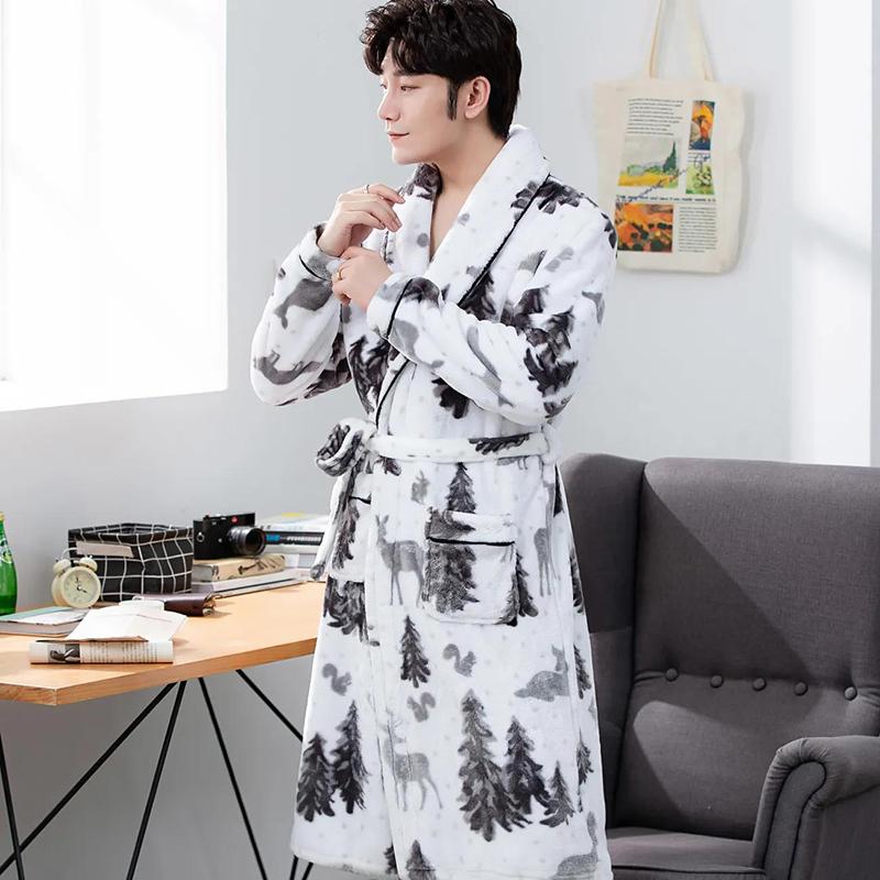 Suit Collar Men Home Clothes Winter Warm Pajamas Quick-drying Bathrobe Robe Coat Long