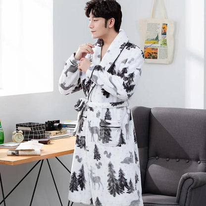 Suit Collar Men Home Clothes Winter Warm Pajamas Quick-drying Bathrobe Robe Coat Long