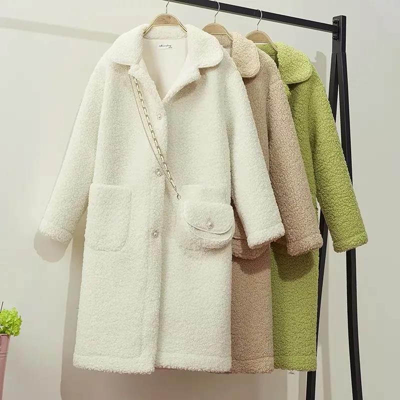 Han Fan Fashion Temperament All-match Loose and Velvet Warm Mid-length Imitation Lamb Wool Coat Women with Bag