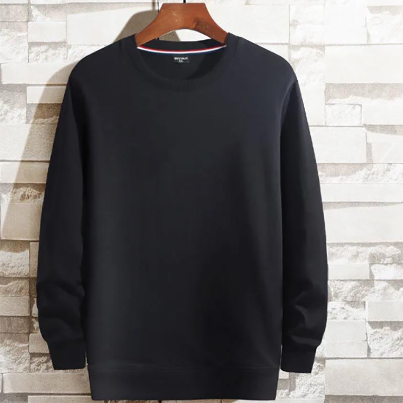 Pure Cotton Men's Sweater Loose Large Size Black and White Solid Color Korean Casual Long-sleeved Hoodless All-match Knitwear Sweatershirts