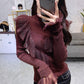 Women Sexy Lace Ruffles Base Jumper Turtleneck Solid Color Knitwear Slim Bottoming Sweaters