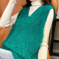 Spring and Autumn Loose Sleeveless Sweater Solid Color Knitted Vest Women's V-neck Bright Silk Fleece Top