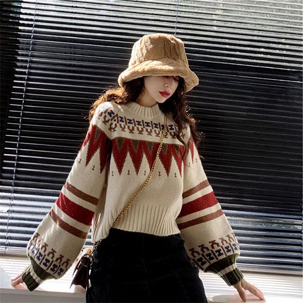 Autumn and Winter Short Ladies Forest Lazy Loose Pullover Sweater