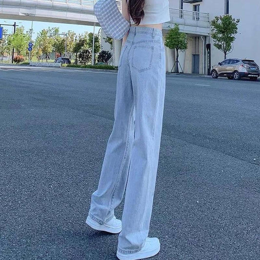 Straight Jeans Girls Summer Thin Section High Waist Slimming Loose Light-colored Wide-leg Pants Student Trousers