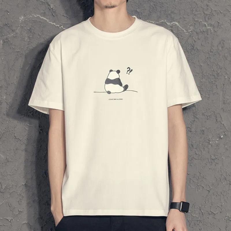 Panda Print Short-sleeved Men's Simple Casual Bottoming Shirt Student T-shirt Trendy Small Fresh Boys Half-sleeved