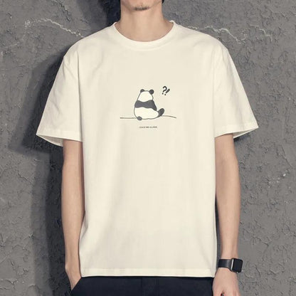 Panda Print Short-sleeved Men's Simple Casual Bottoming Shirt Student T-shirt Trendy Small Fresh Boys Half-sleeved