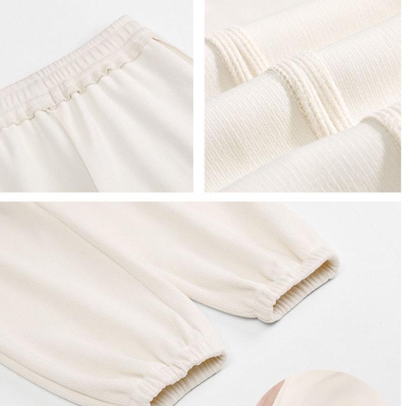 Plus Velvet Beige Sweatpants Women's Loose-fitting Nine-pointed Small Autumn and Winter Pants Thick Casual Straight-leg Harem Pants