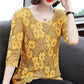M-4XL Blouse Loose Round Neck 3/4 Sleeves Solid Color Fashion Shirt Plus Size Slim Fit Elegant Hollow Lace Shirt Top