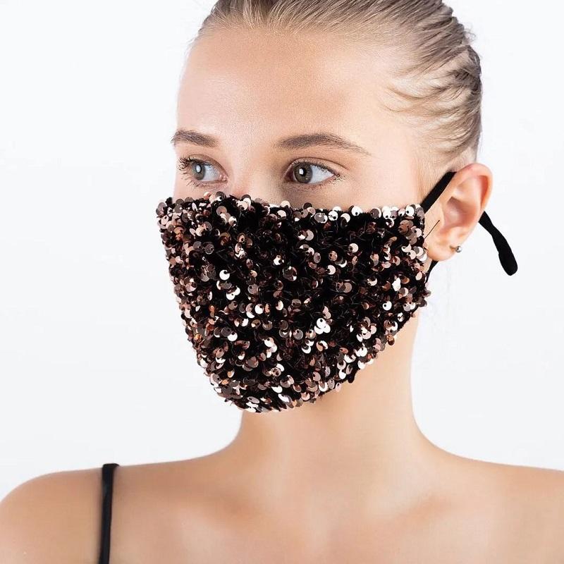 Women's Cotton Luxury Sequins Mask Windproof Dustproof Washable Mask Solid Color Shining Streetwear Face Mask Holiday Party Facial Masks Face Cover