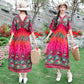 Ethnic Style Women's Print Mid-length Five-point Sleeve V-neck Loose Skirt Mom's Beach Holiday Skirt