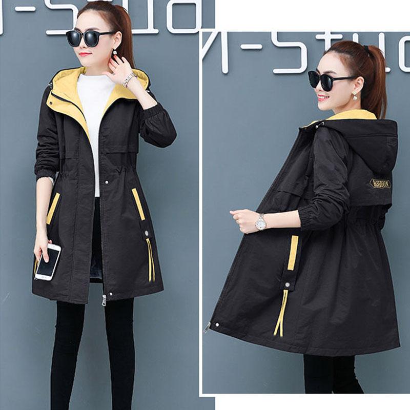 Autumn and Winter Plus Velvet Mid-length Overcoat Women's Slim  All-match Hooded Parka Jacket Female Flocking Trench Coat