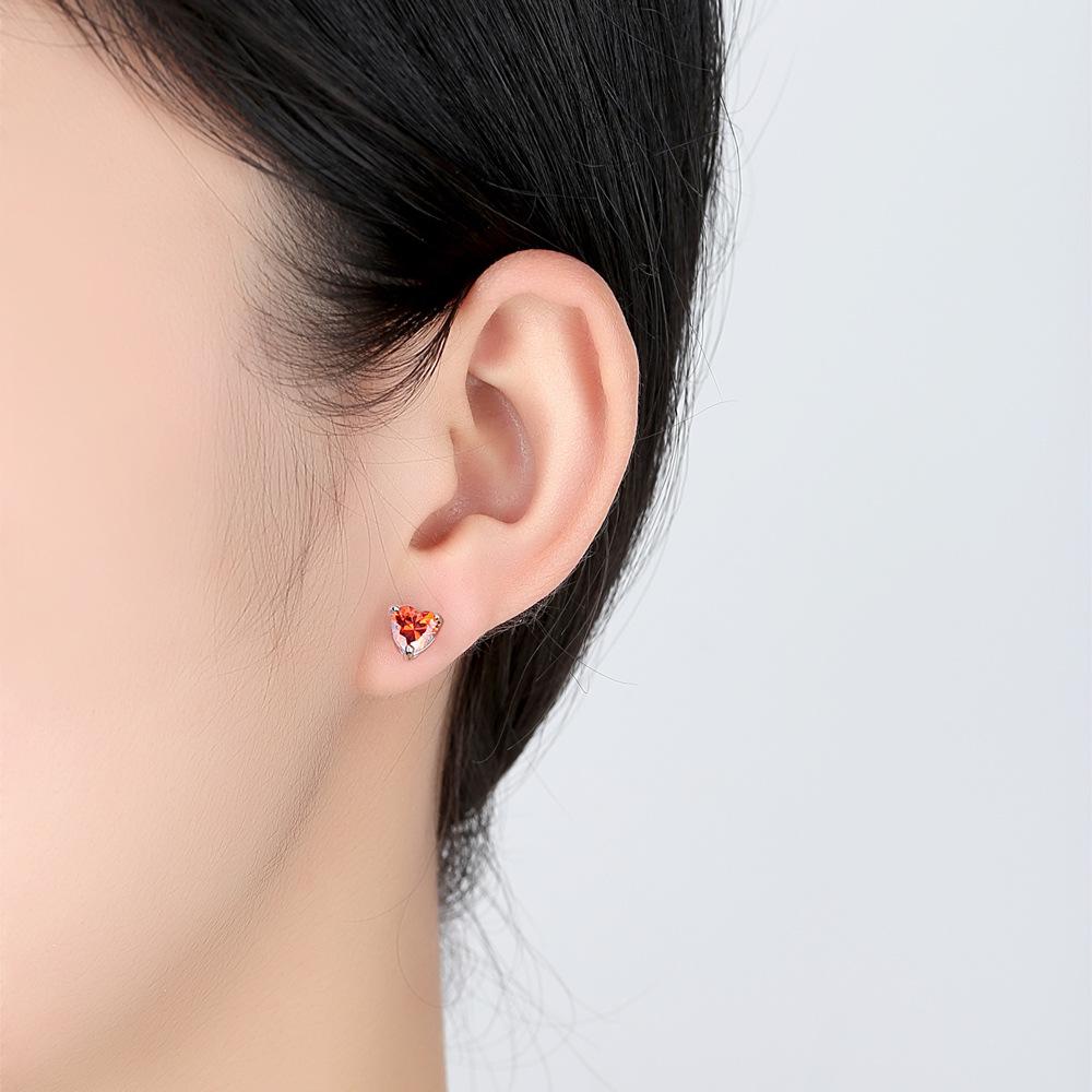 Platinum-plated Heart Pomegranate Ruby Zircon Fashion Earrings with Personality Birthday Gift