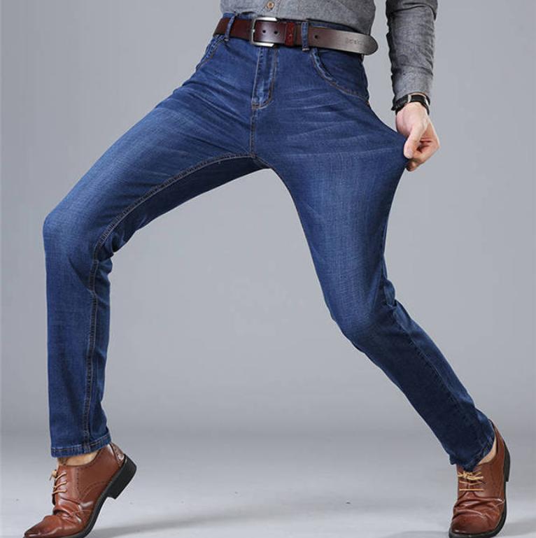 Spring, Summer and Autumn Elastic Men's Jeans Loose Straight Casual Trousers Work Work Dirty Pants