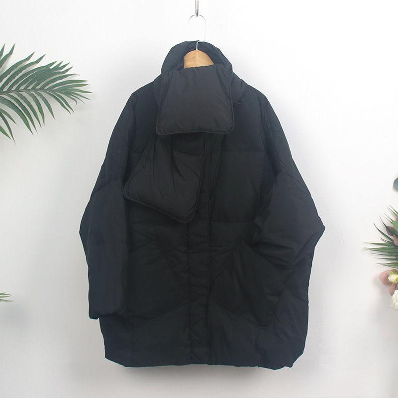Scarf Down Jacket Women's Mid-length Korean Style Loose Thick Literary Simple Fashion Large Size Jacket