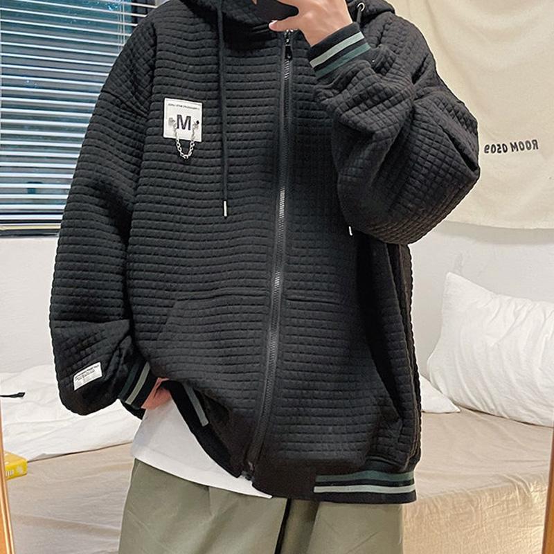 Spring and Autumn Popular Hong Kong Style New Men's and Women's Waffle Chain Hooded Loose Casual Jacket Trendy Men's Jacket