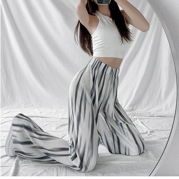 Tie-dye Ice Silk Wide-leg Pants Summer Women's Mopping Trousers Loose High Waist Pleated Drape Casual Dance Yoga Pants