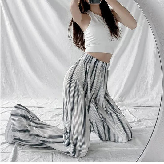 Tie-dye Ice Silk Wide-leg Pants Summer Women's Mopping Trousers Loose High Waist Pleated Drape Casual Dance Yoga Pants