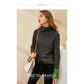 Women's High Neck Knitted Shirt Skin-friendly Breathable Stitching Color Bottoming Shirt Pull Over High Collar Loose Fit Long Sleeves T-shirt Basic