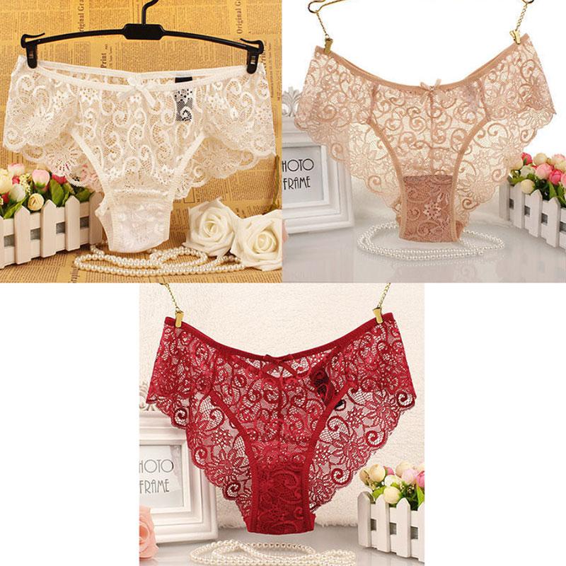 3PCS Ladies Mid Waist Sexy Panties Premium Lace Lace Women Briefs Plus Size Lingerie Shorts Transparent Underwear Women Hollow Out Panties
